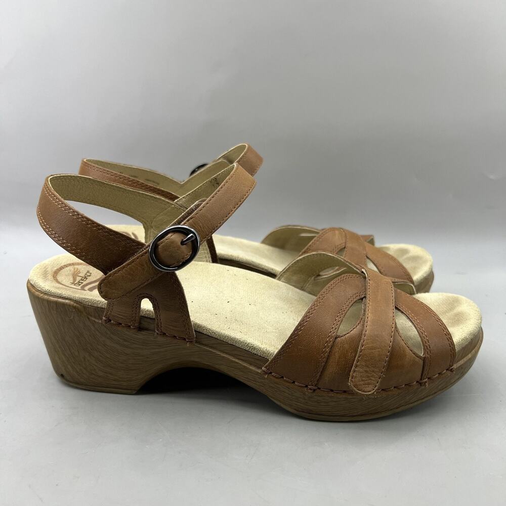 Dansko Season Strappy Wedge Sandals Women's 10.5 11 US, 41 EU Brown Ankle Shoes